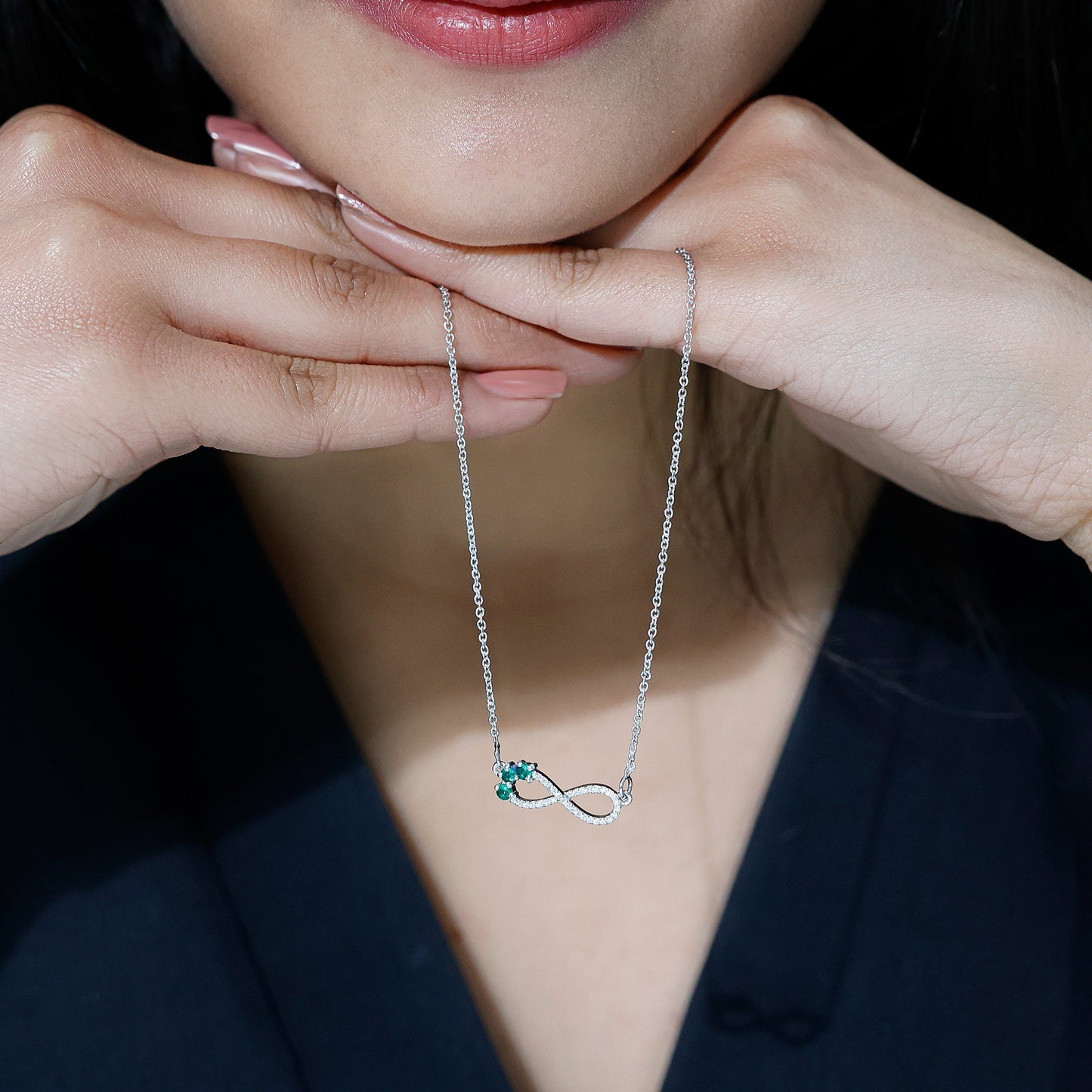 Lab Created Emerald and Moissanite Infinity Necklace with Chain