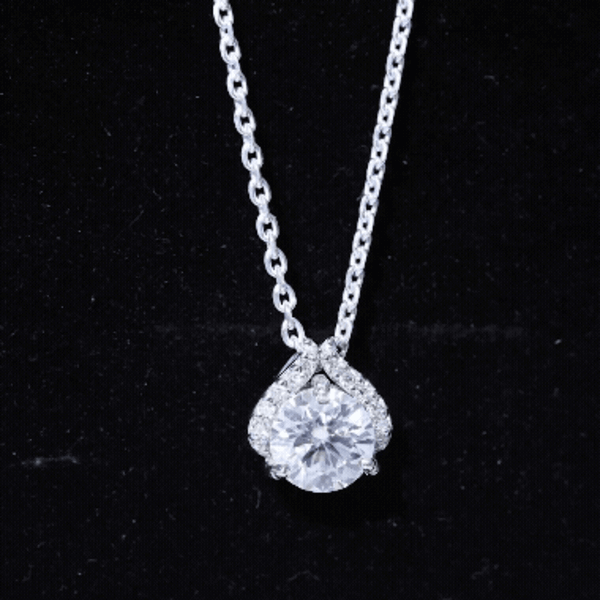 Certified 2 Carat Moissanite Pendant Necklace with Silver Chain