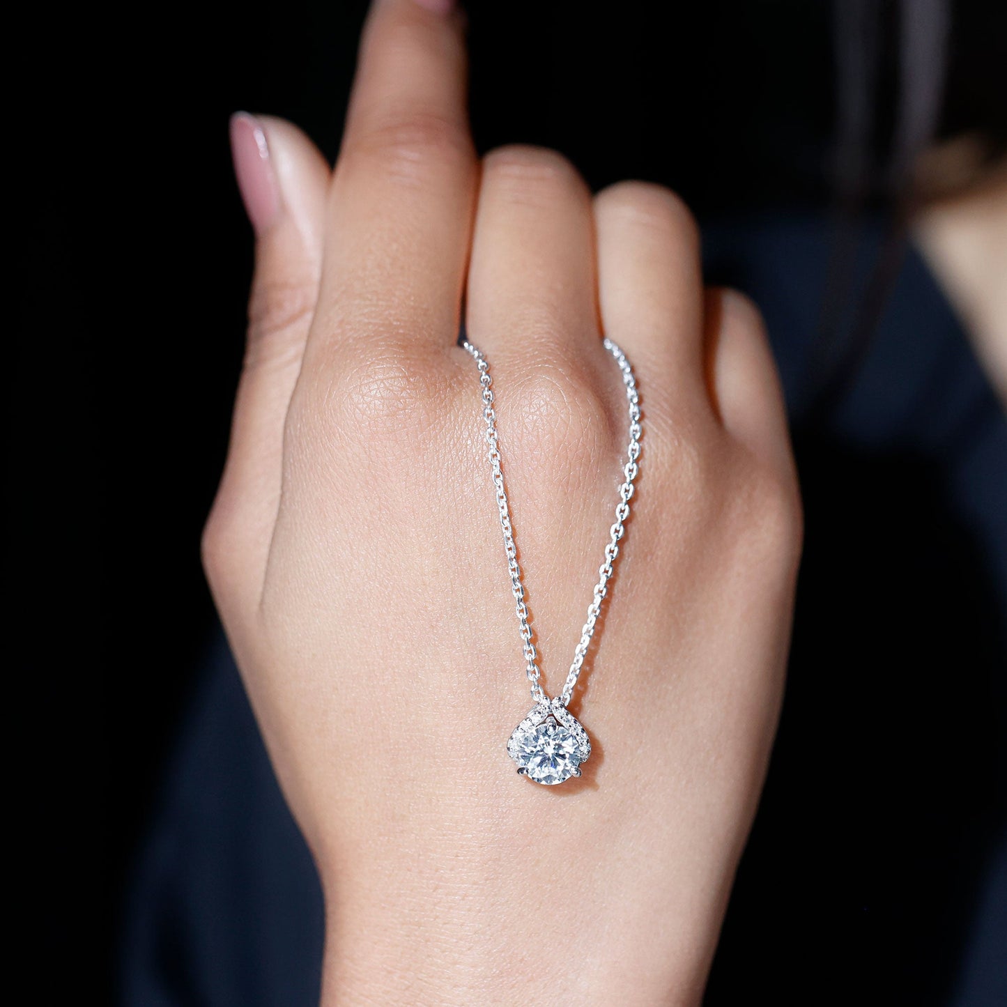 Certified 2 Carat Moissanite Pendant Necklace with Silver Chain