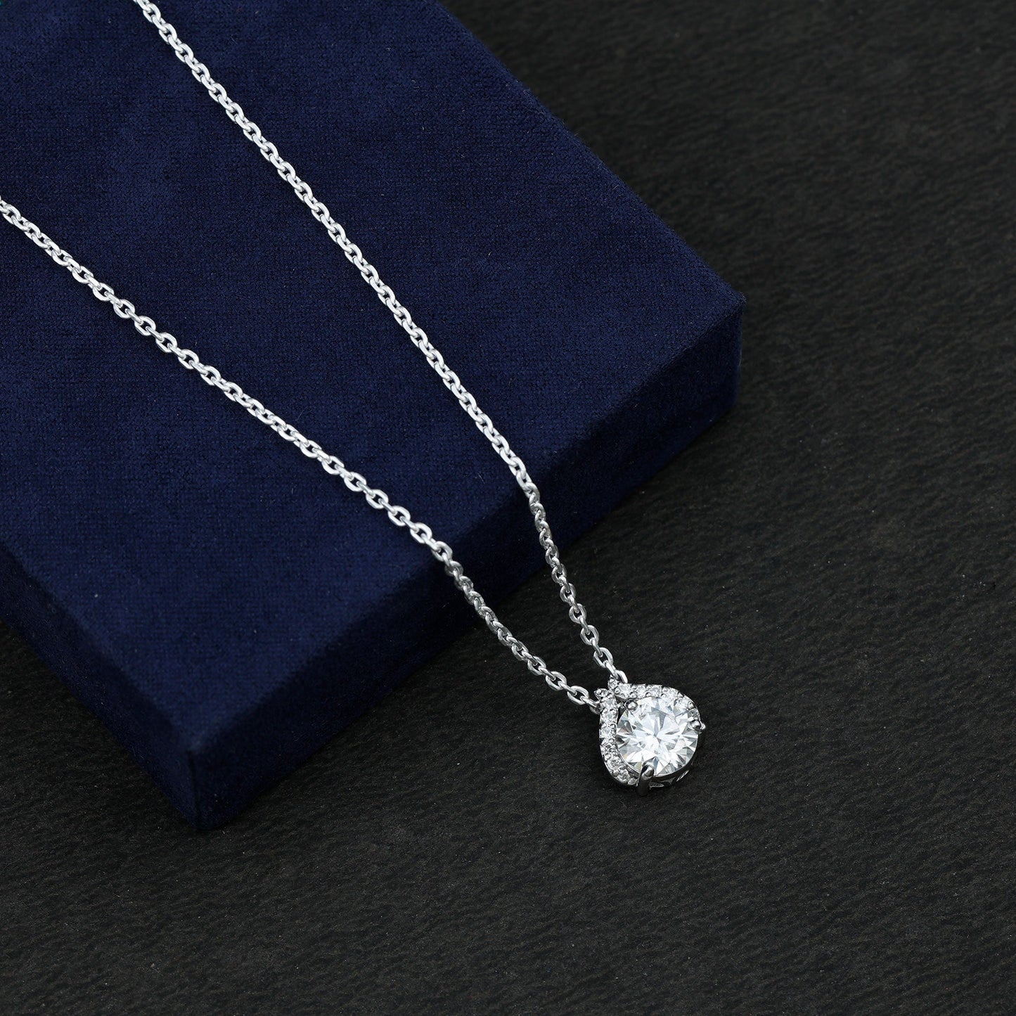 Certified 2 Carat Moissanite Pendant Necklace with Silver Chain