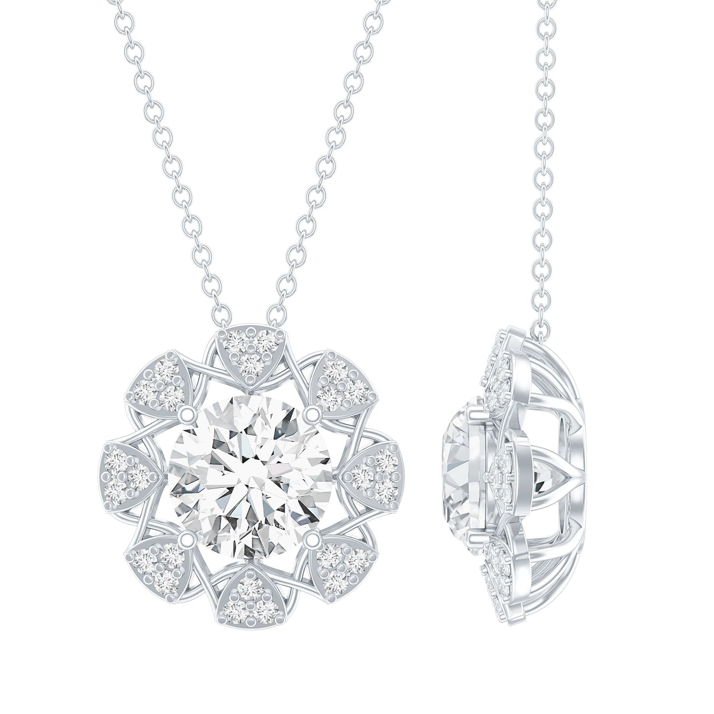 2 Carat Brilliant Cut Moissanite Bridal Necklace With Silver Chain