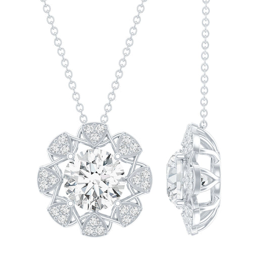 2 Carat Brilliant Cut Moissanite Bridal Necklace With Silver Chain