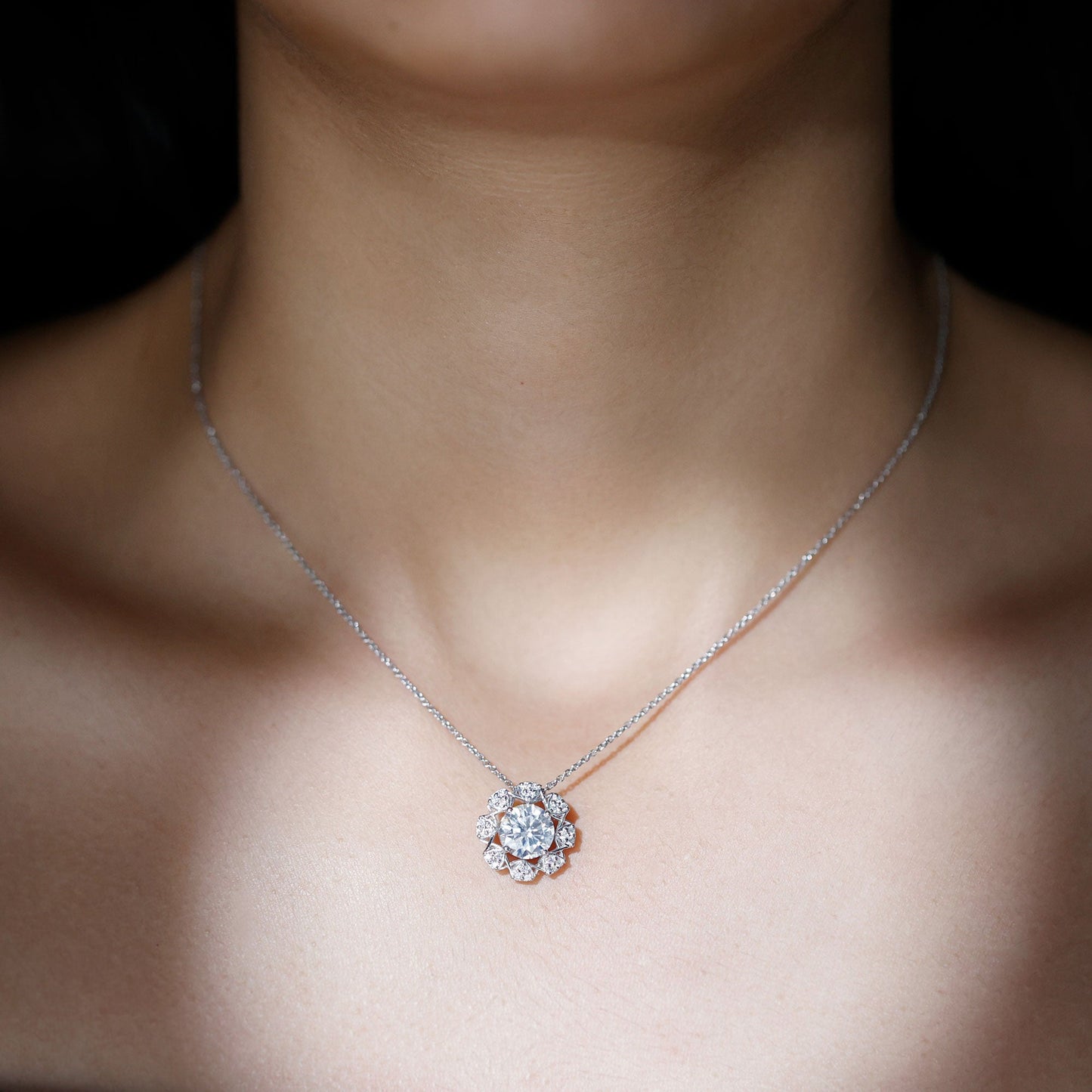2 Carat Brilliant Cut Moissanite Bridal Necklace With Silver Chain