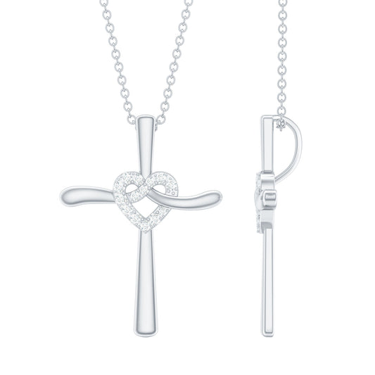 Certified Moissanite Cross Heart Pendant Necklace with Silver Chain