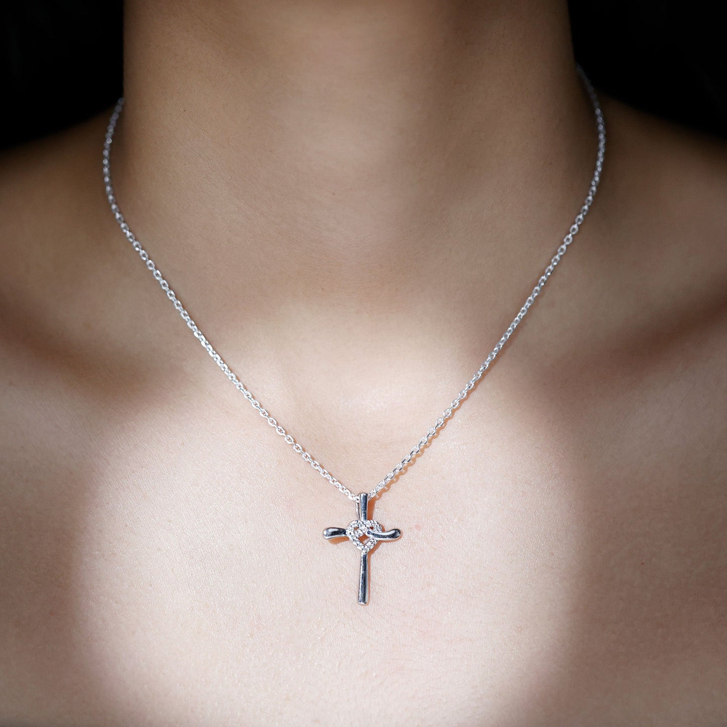 Certified Moissanite Cross Heart Pendant Necklace with Silver Chain