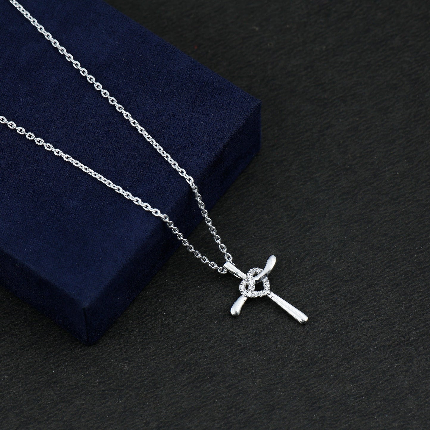 Certified Moissanite Cross Heart Pendant Necklace with Silver Chain