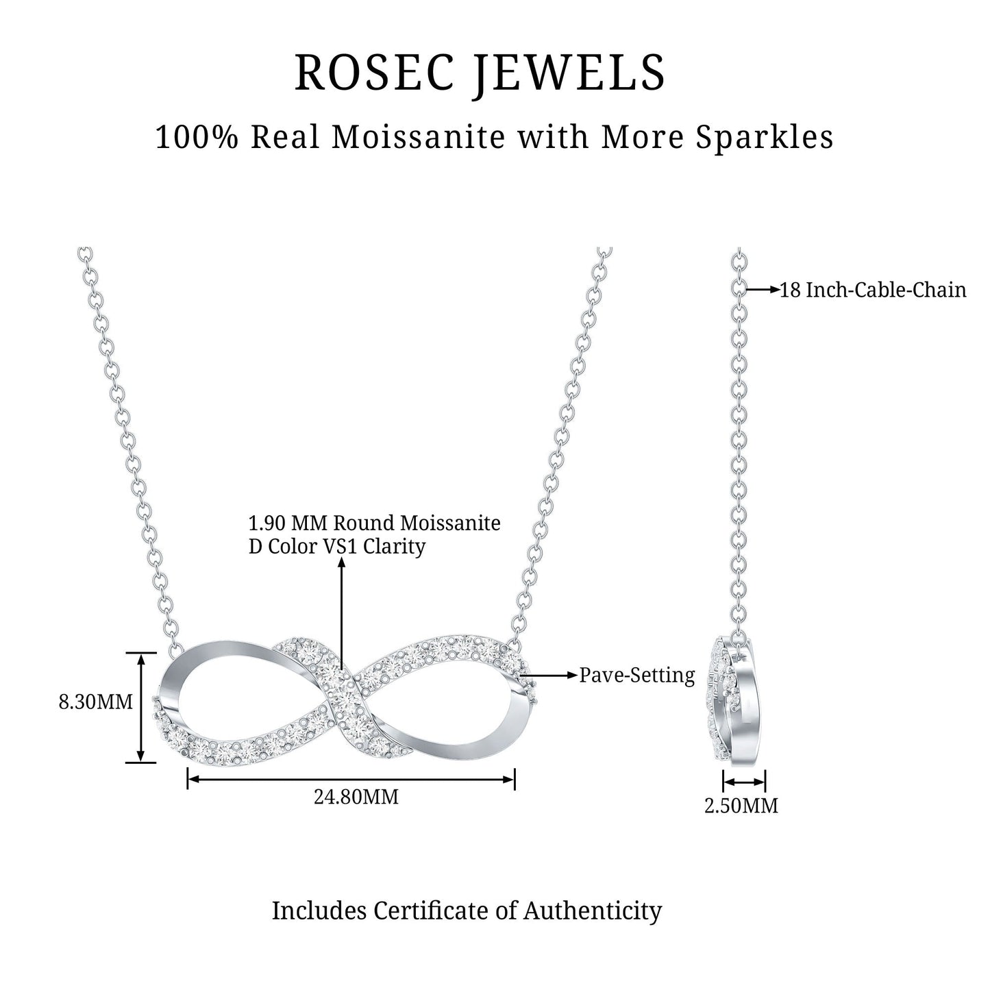 Moissanite Infinity Necklace with Silver Chain