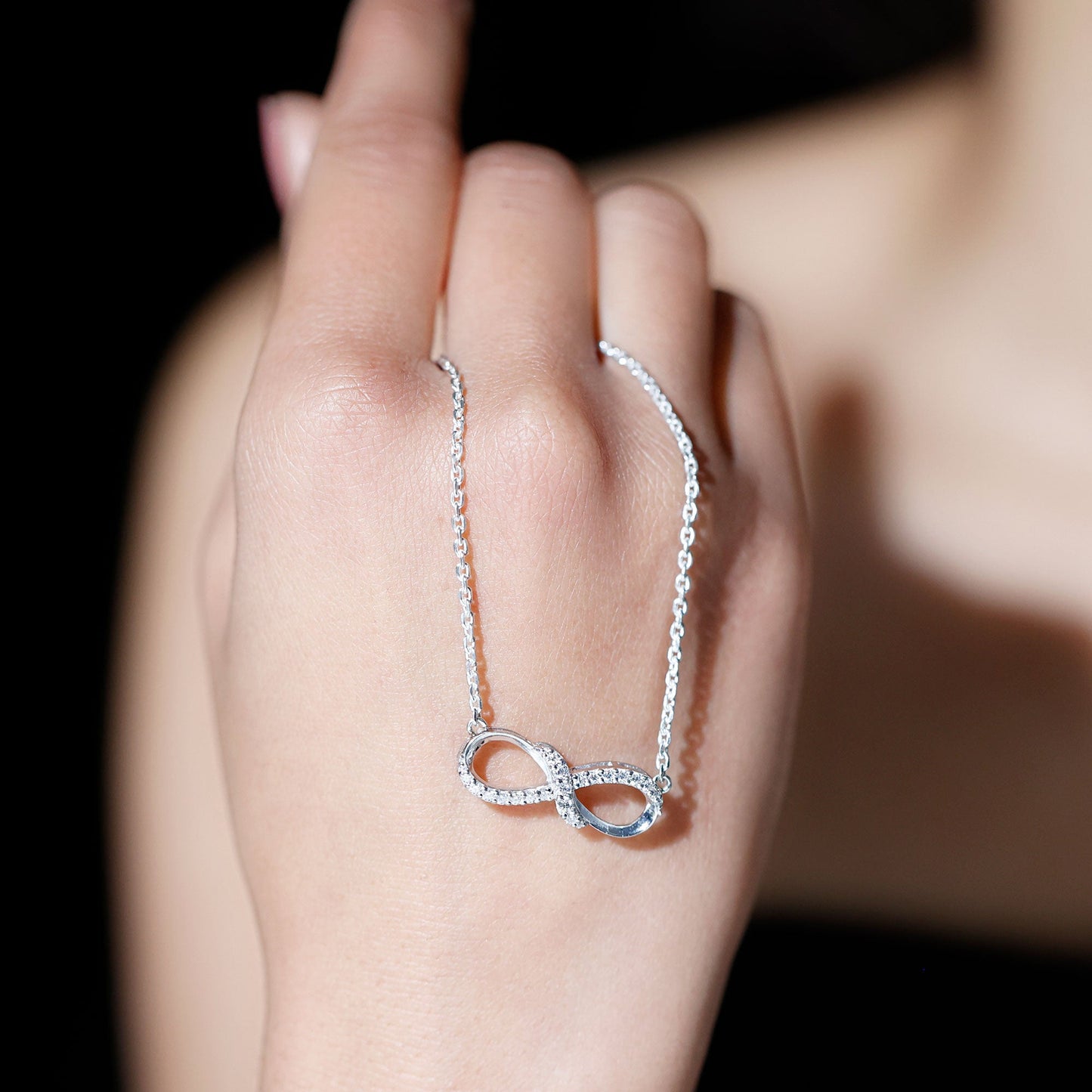 Moissanite Infinity Necklace with Silver Chain