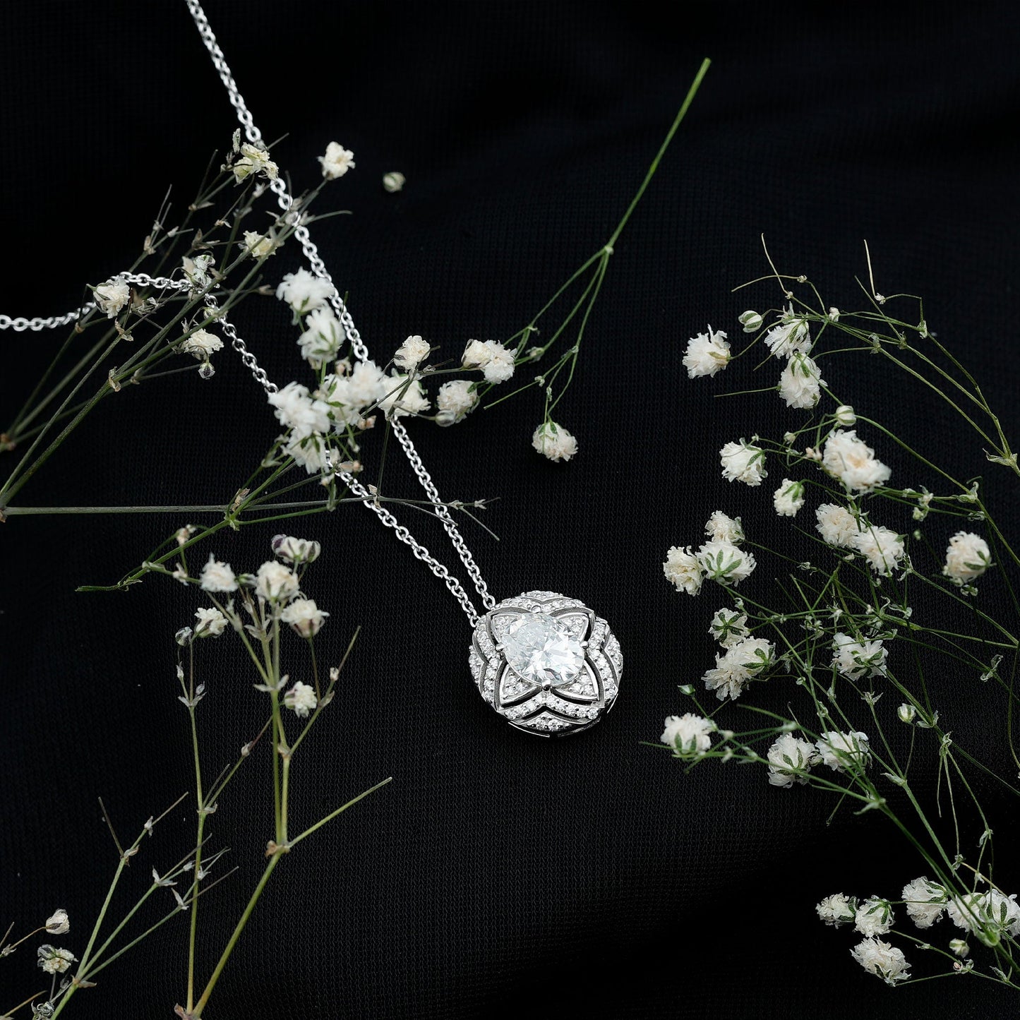 Art Deco Style 2 Carat Moissanite Designer Necklace with Silver Chain