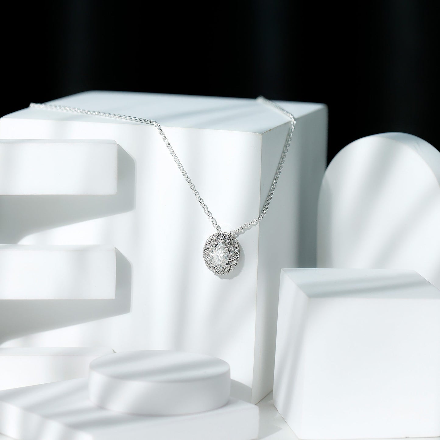 Art Deco Style 2 Carat Moissanite Designer Necklace with Silver Chain