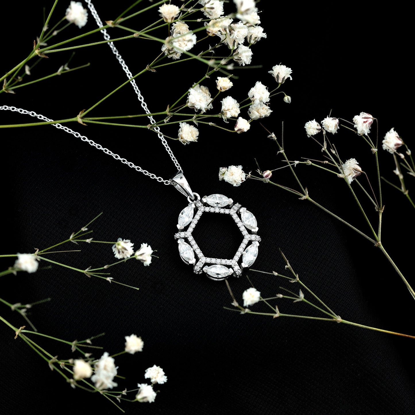 Womens Moissanite Designer Eternity Necklace with Silver Chain