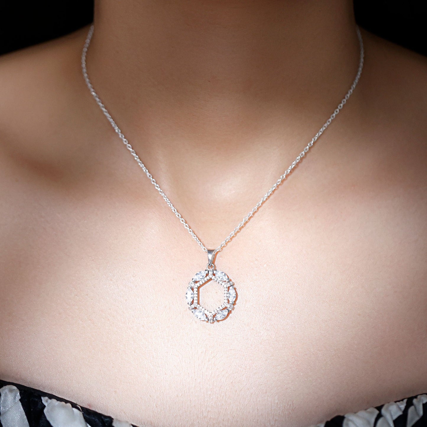 Womens Moissanite Designer Eternity Necklace with Silver Chain