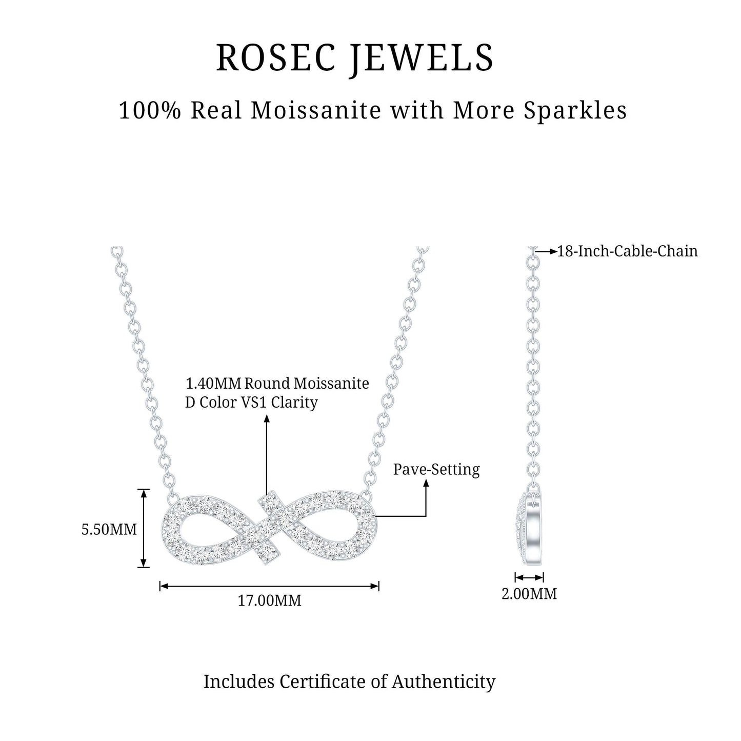Moissanite Infinity Stackable Necklace in 14K Gold Plated Silver