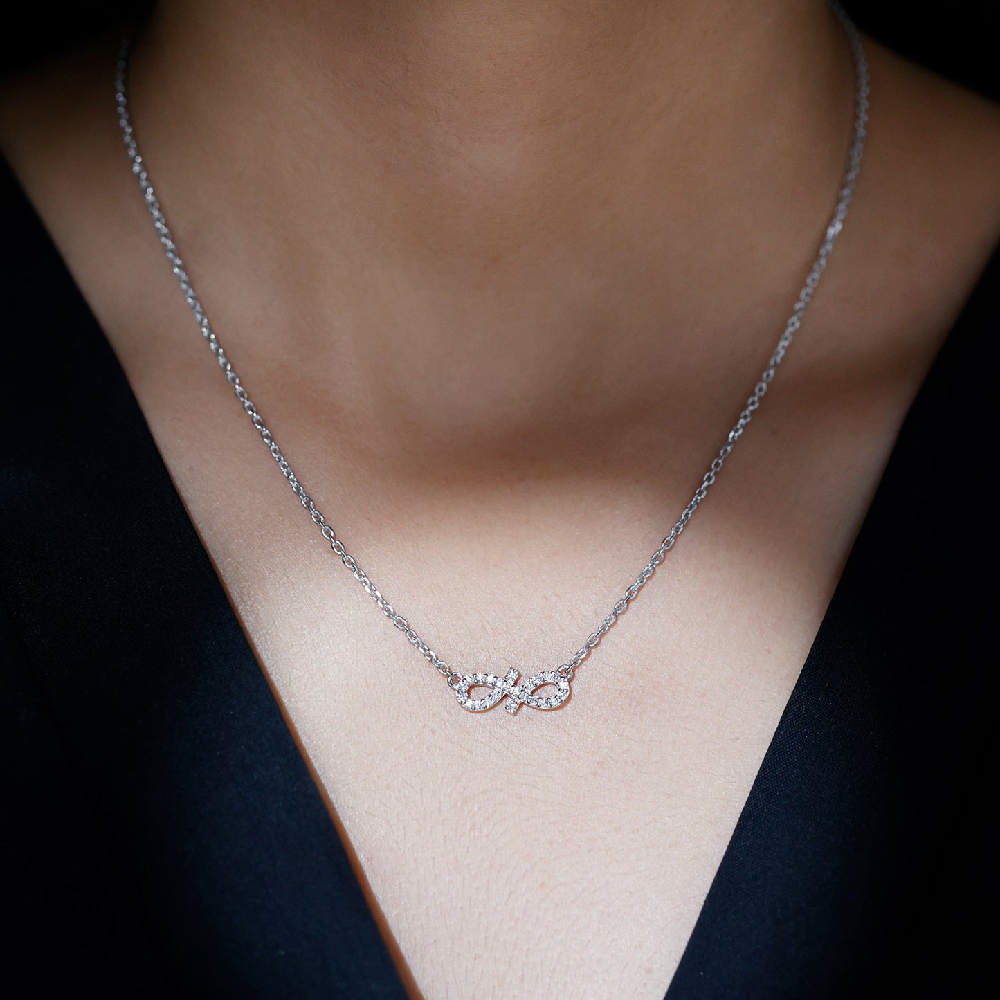 Moissanite Infinity Stackable Necklace in 14K Gold Plated Silver
