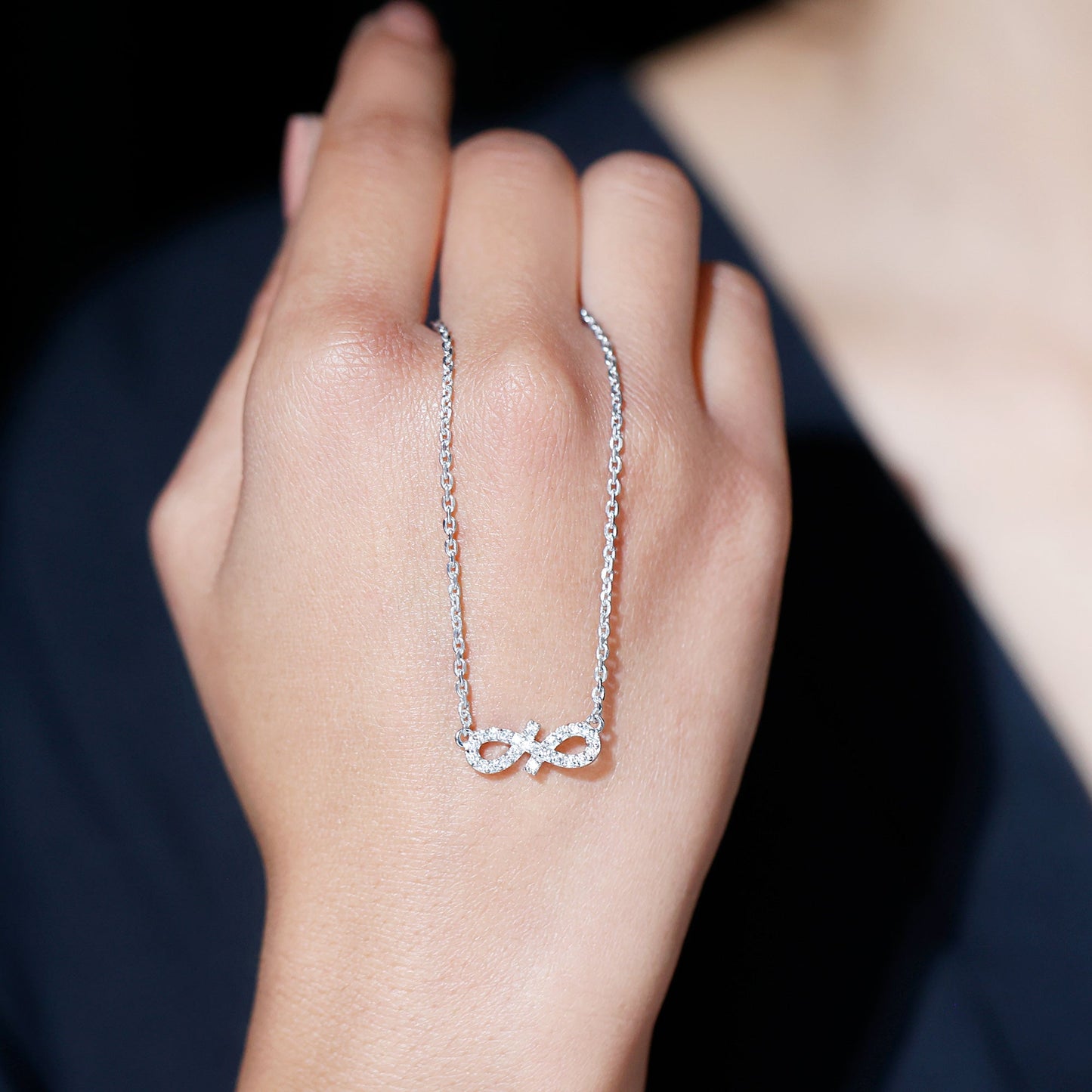 Moissanite Infinity Stackable Necklace in 14K Gold Plated Silver