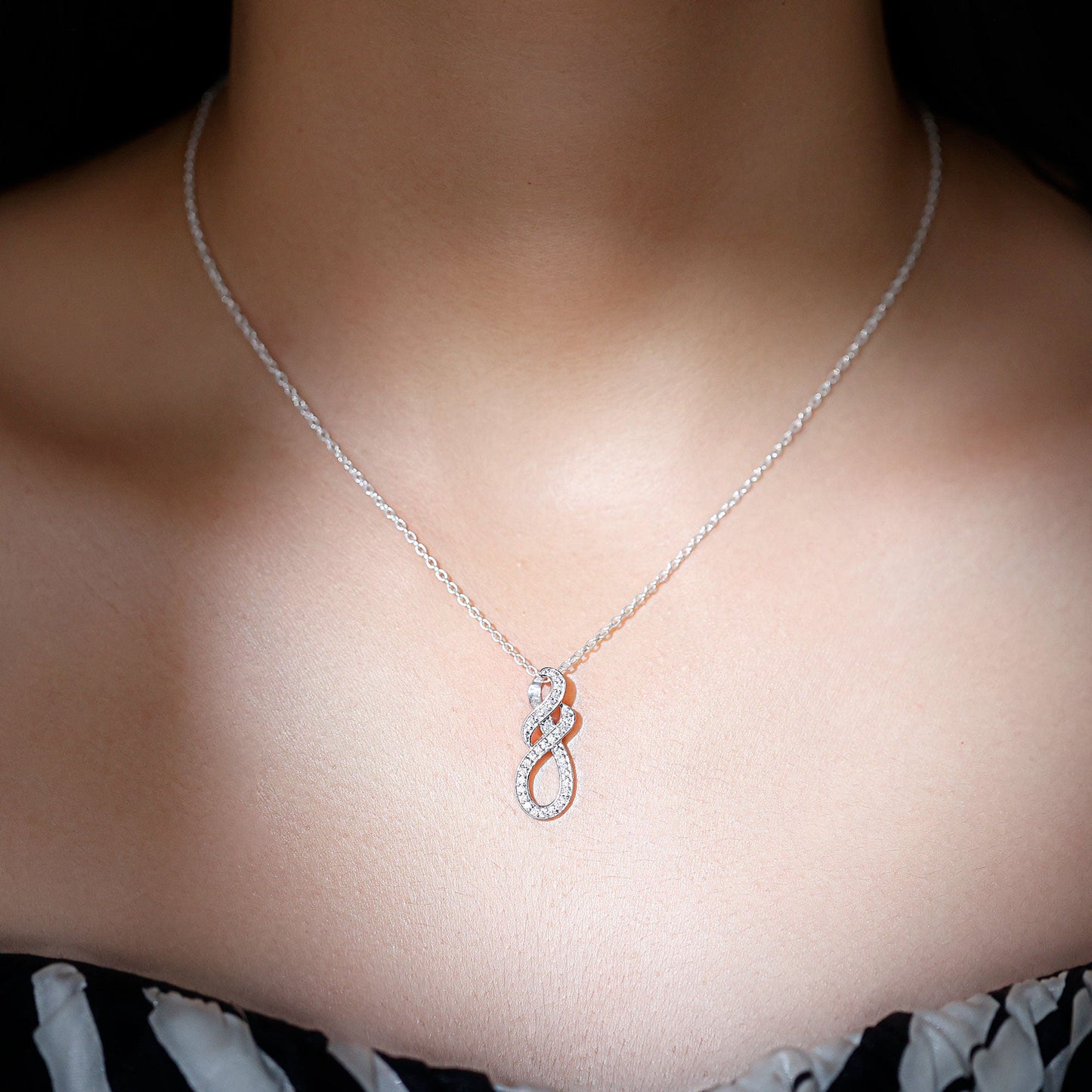 Certified Moissanite Infinity Pendant Necklace with Silver Chain