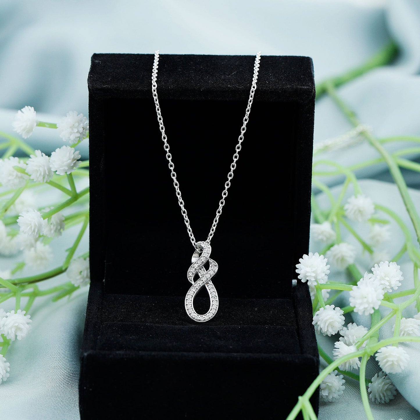 Certified Moissanite Infinity Pendant Necklace with Silver Chain