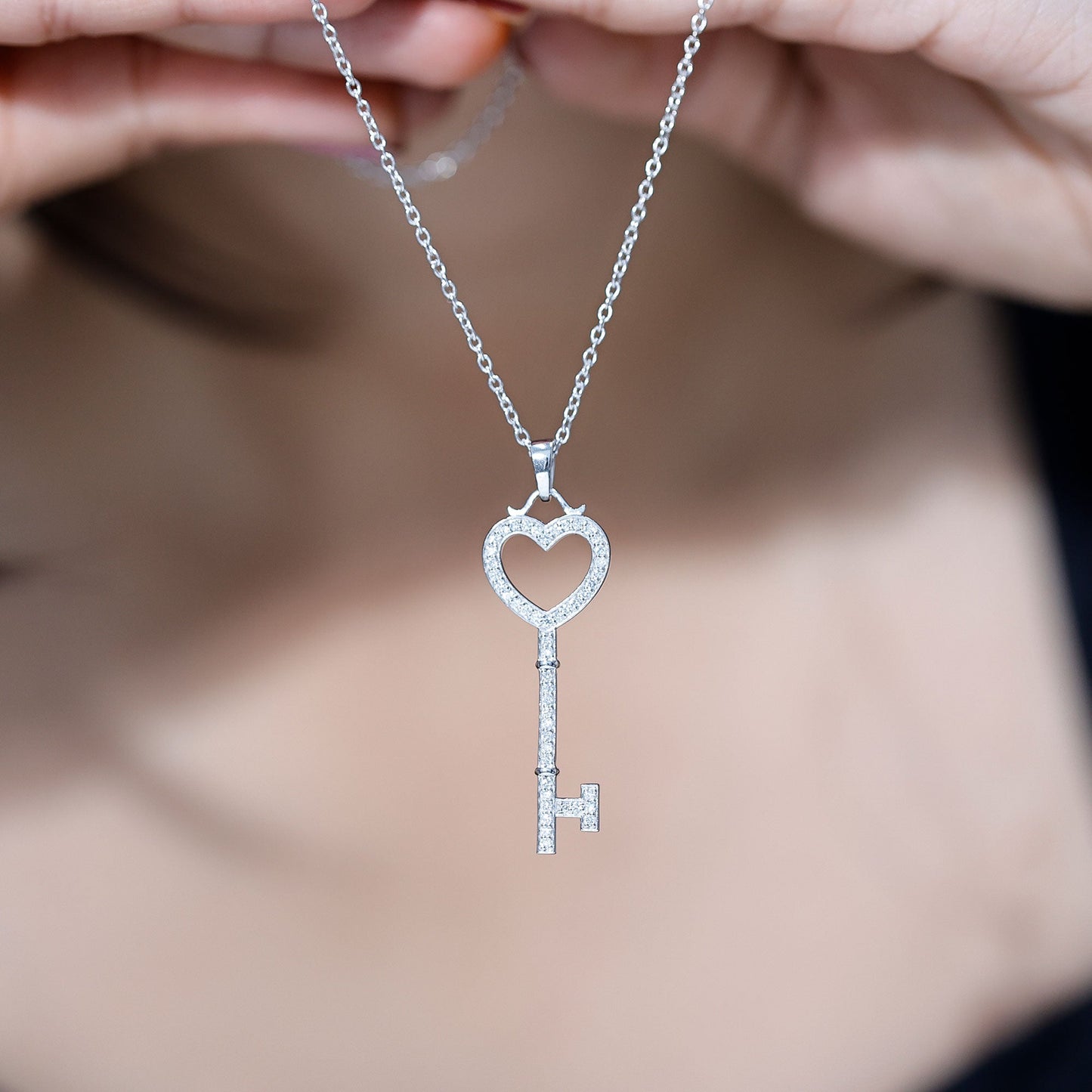 Certified Moissanite Key to My Heart Necklace