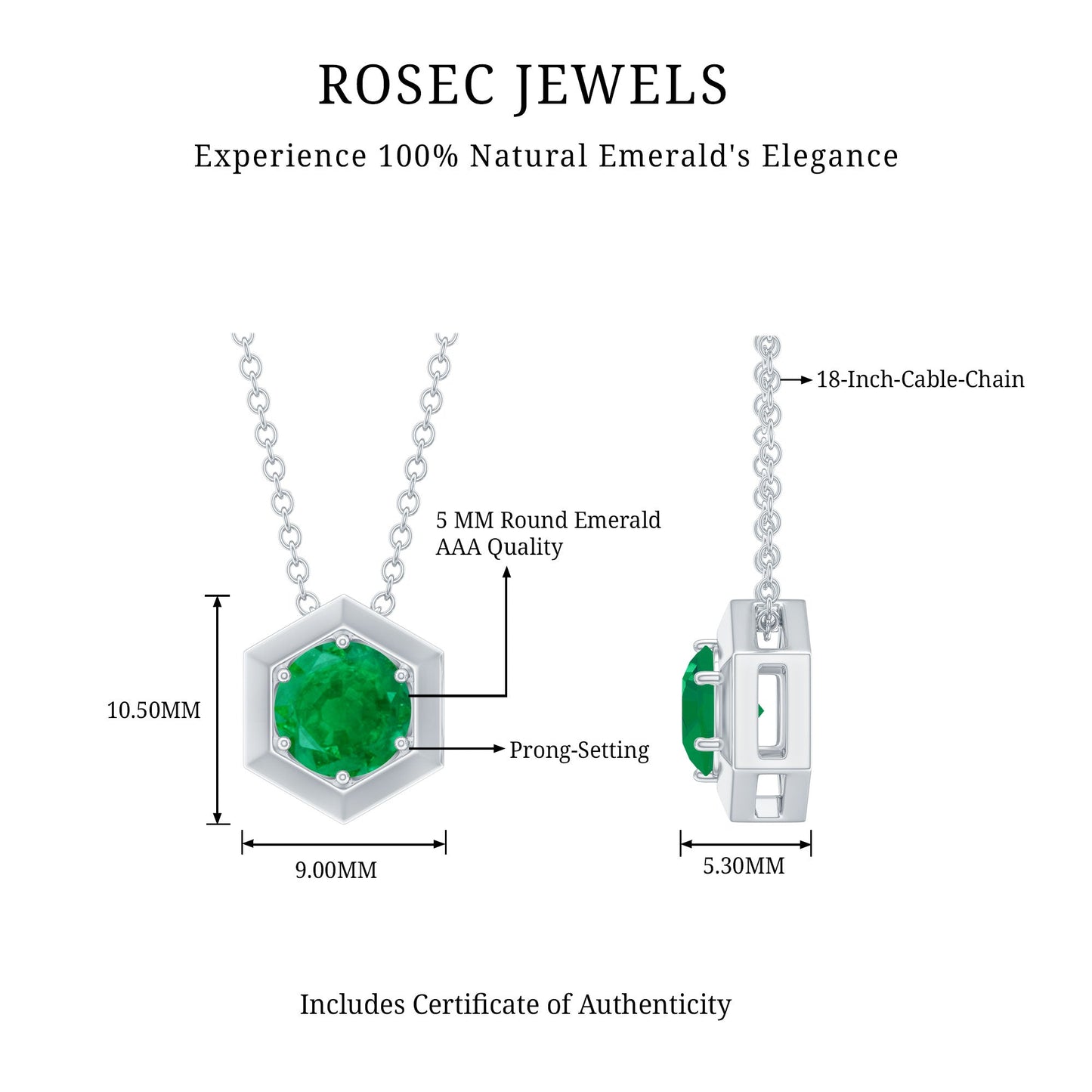 0.4 Carat Solitaire Emerald Hexagon Pendant Necklace