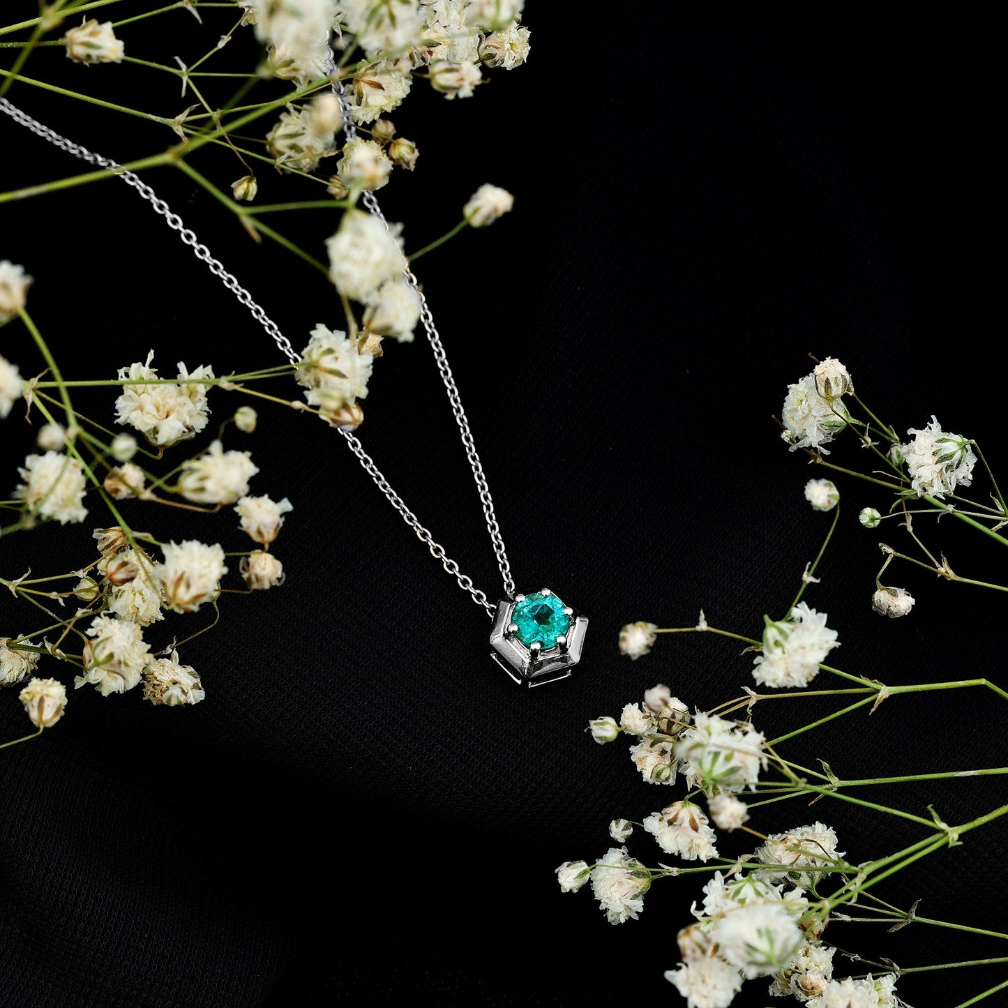 0.4 Carat Solitaire Emerald Hexagon Pendant Necklace