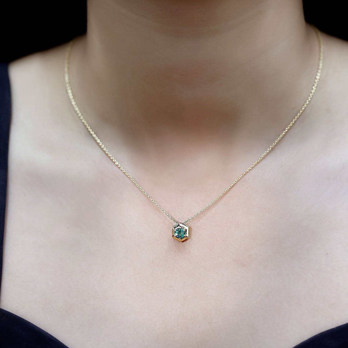 0.4 Carat Solitaire Emerald Hexagon Pendant Necklace