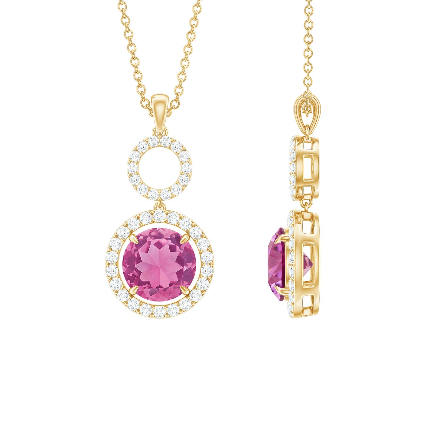 1 Carat Pink Tourmaline and Diamond Dangle Pendant Necklace