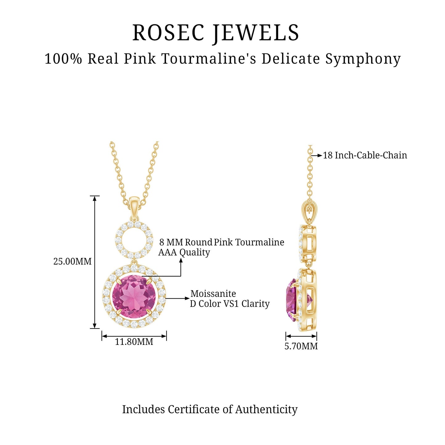 1 Carat Pink Tourmaline and Diamond Dangle Pendant Necklace