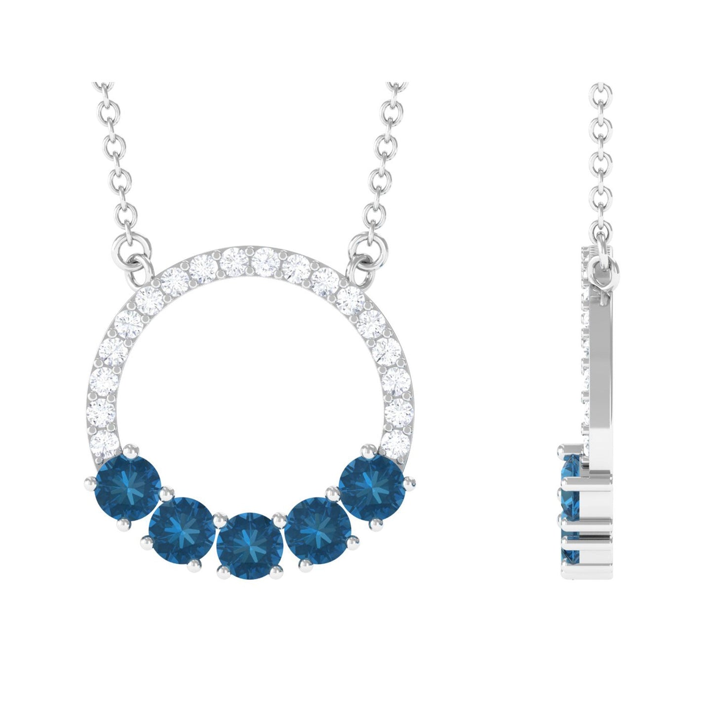 Natural London Blue Topaz and Diamond Eternity Necklace