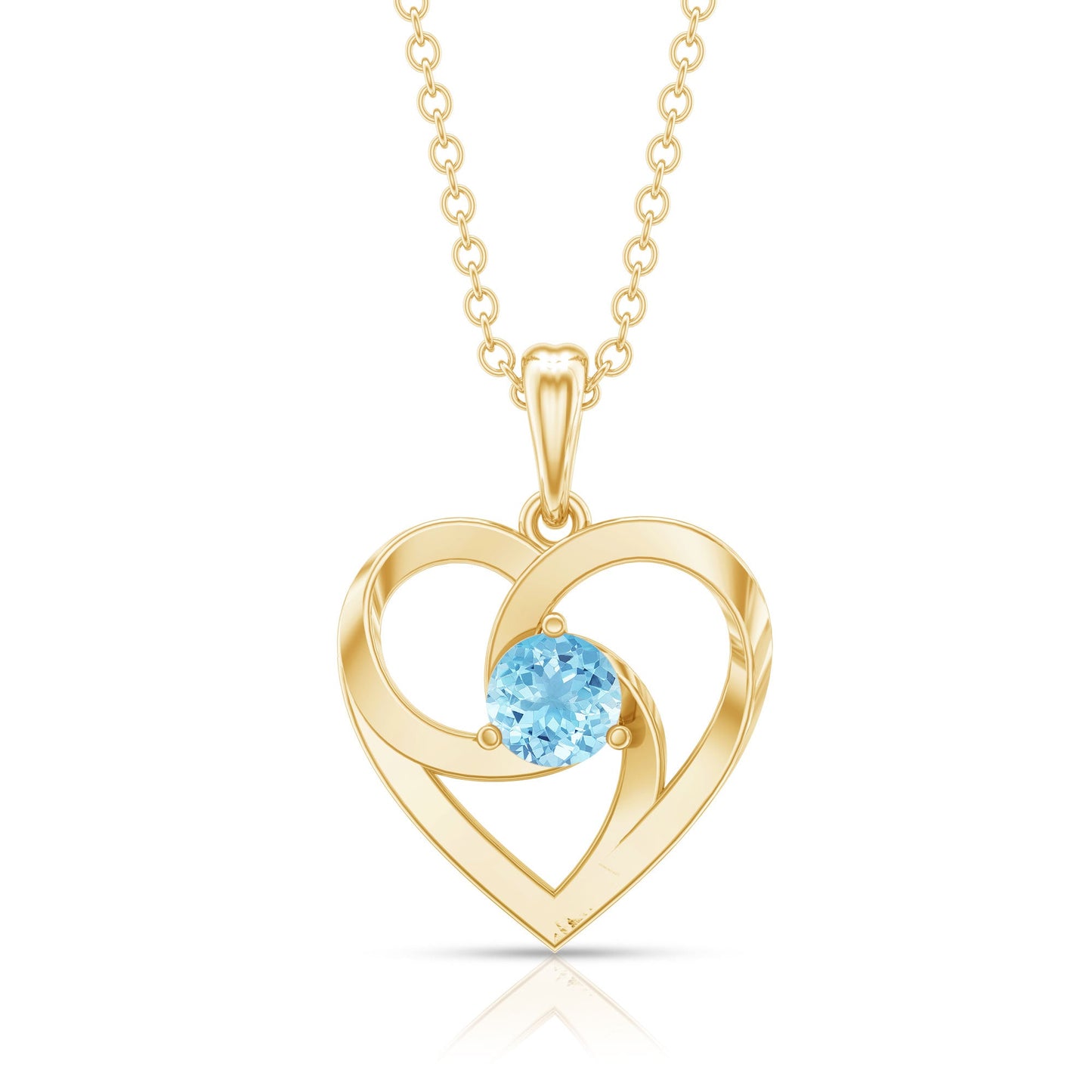 March Birthstone Aquamarine Solitaire Heart Necklace With Chain