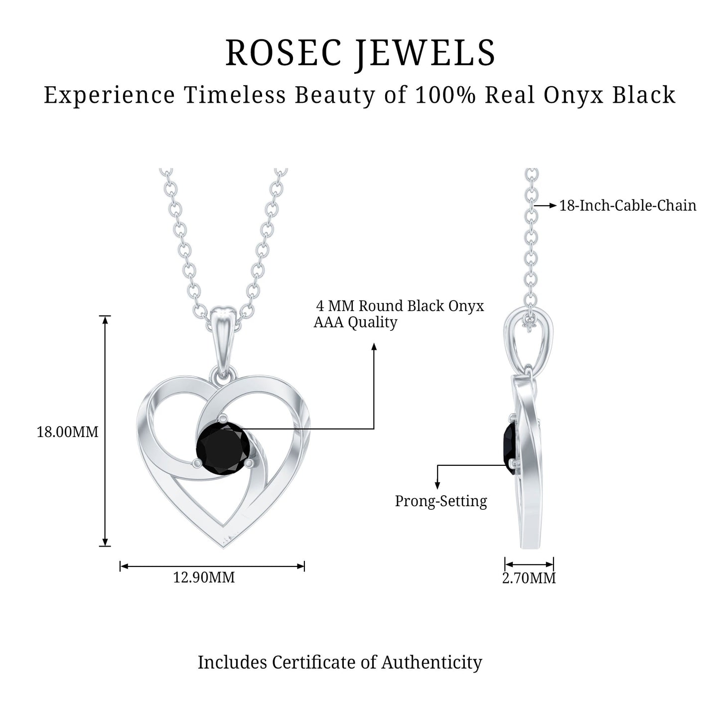 Heart Shape Black Onyx Promise Necklace For Women