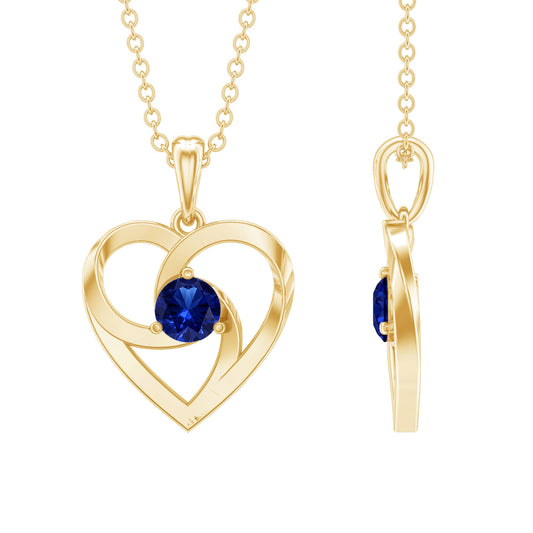 Lab Grown Blue Sapphire Heart Necklace with Certificate