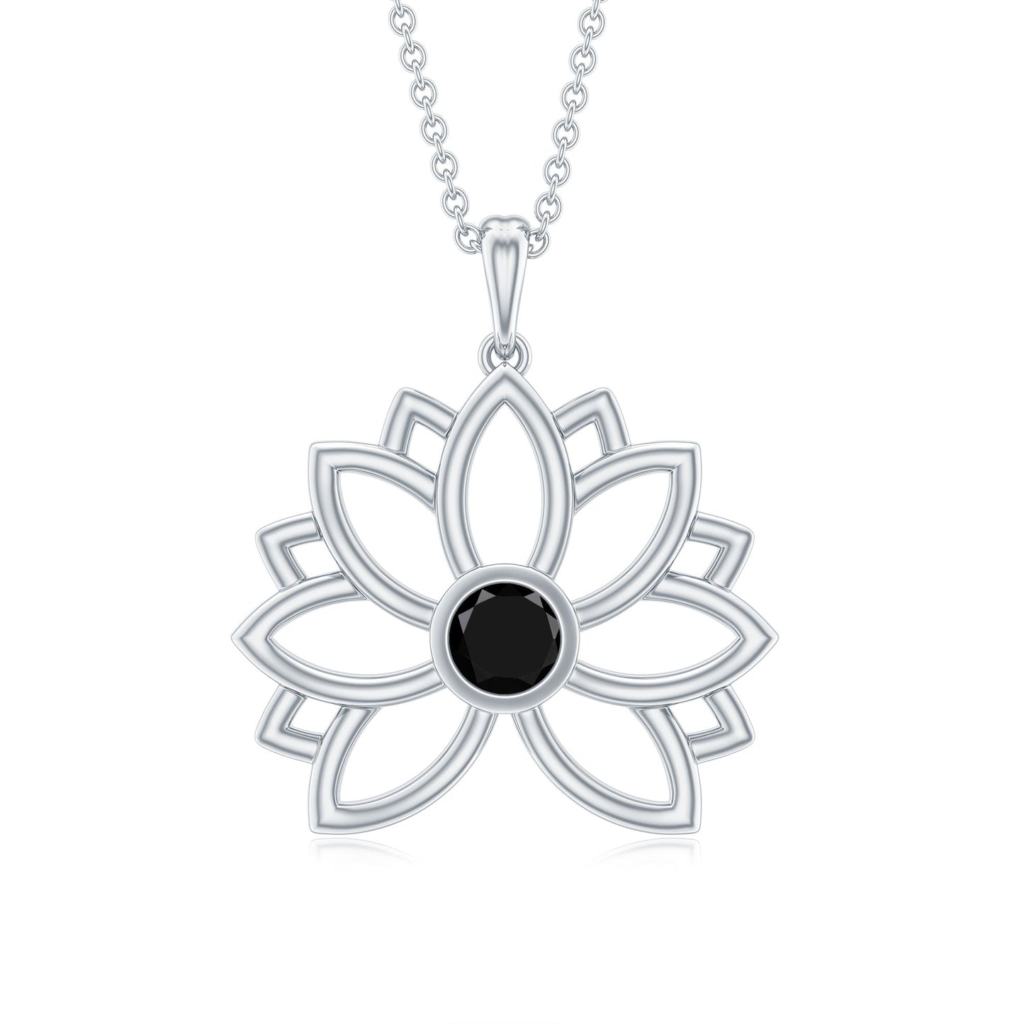 Natural Black Onyx Flower Pendant Necklace for Women