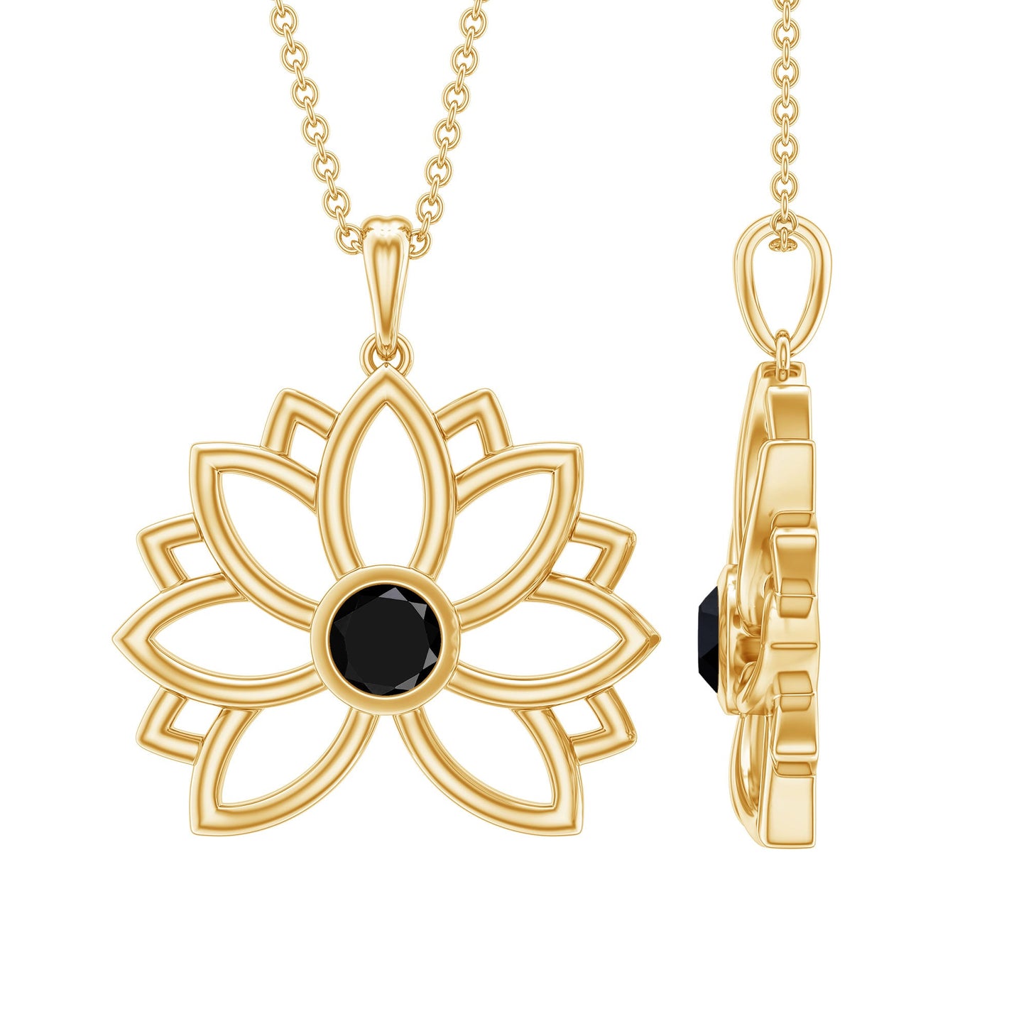 Natural Black Onyx Flower Pendant Necklace for Women