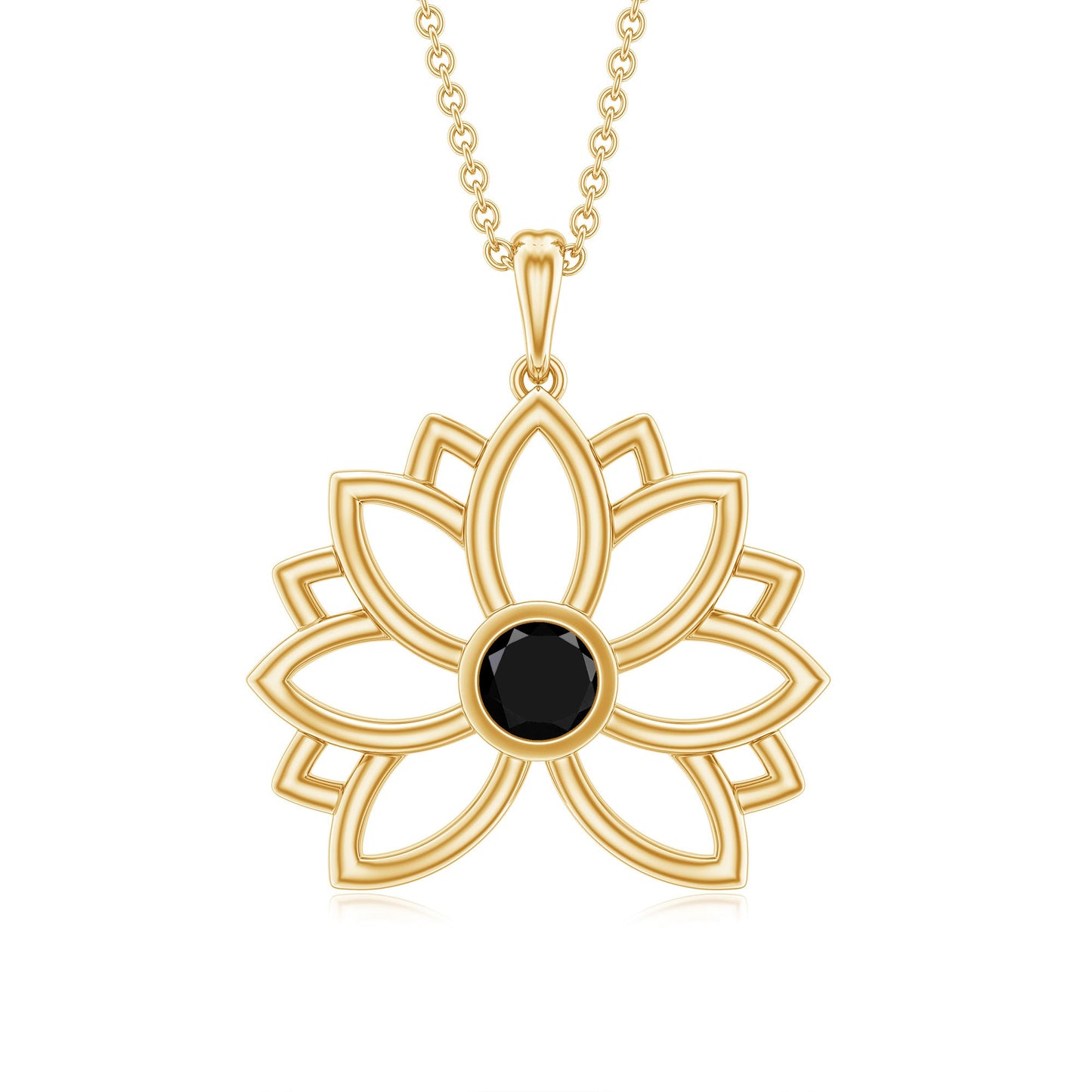 Natural Black Onyx Flower Pendant Necklace for Women