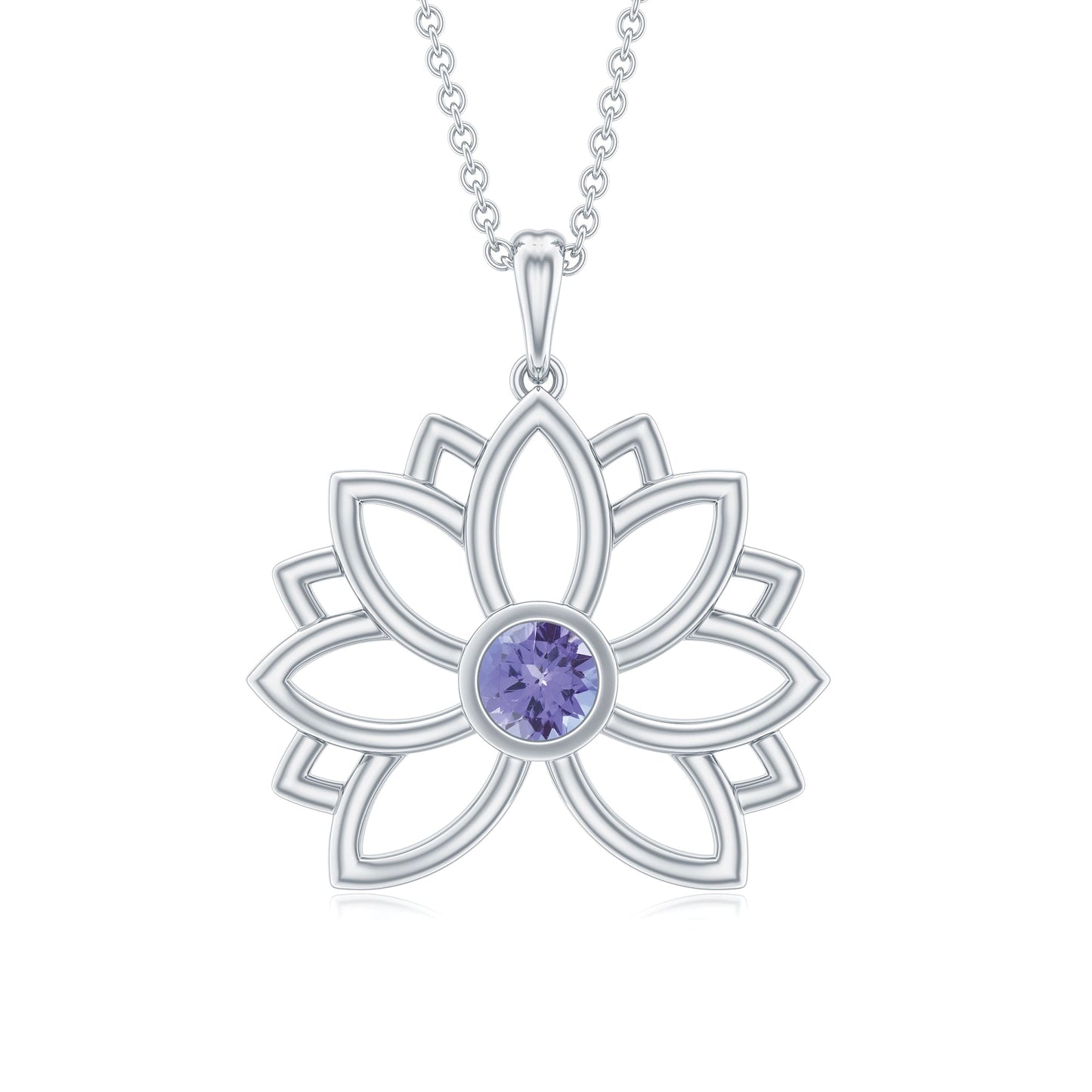 Bezel Set Tanzanite Lotus Flower Pendant Necklace