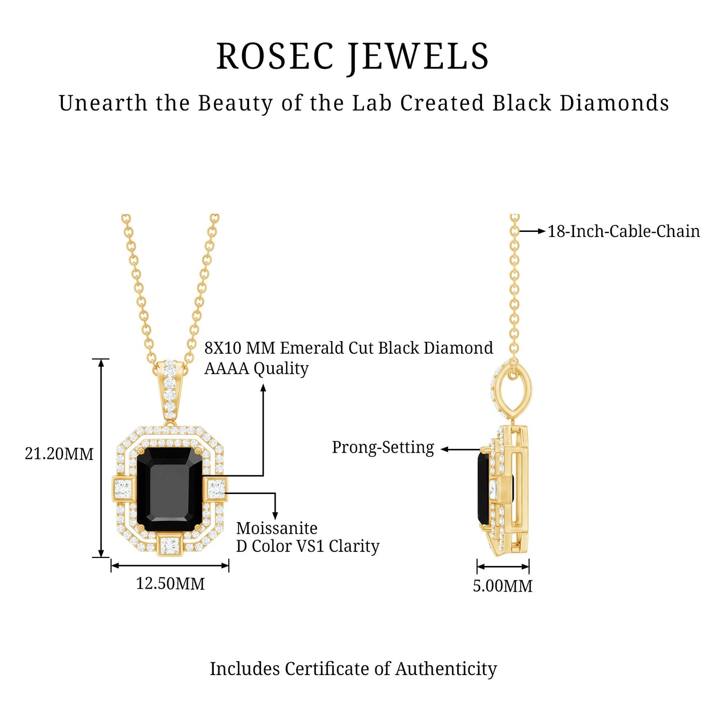 Vintage Inspired 3.4 Carat Emerald Cut Synthetic Black Diamond Pendant Necklace