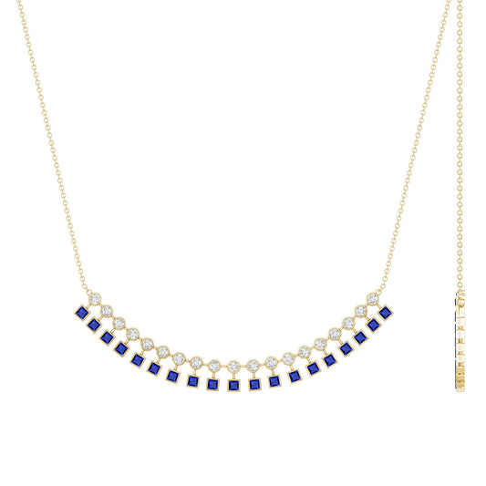Princess Cut Lab Grown Blue Sapphire Statement Necklace With Certificate