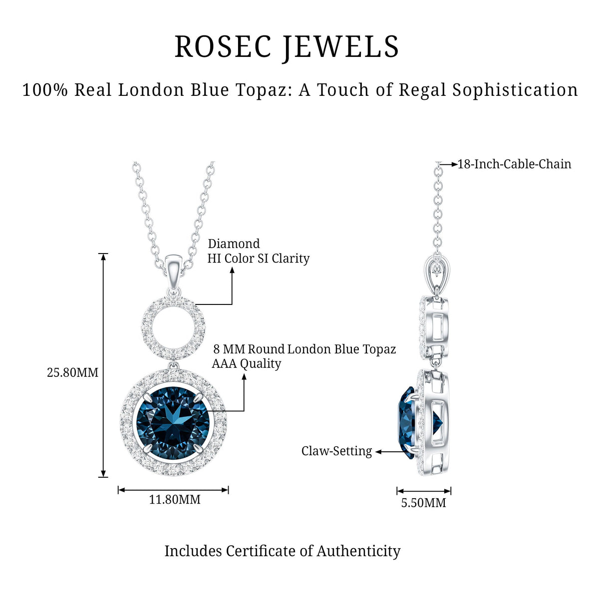 2 Carat London Blue Topaz and Diamond Halo Dangle Pendant
