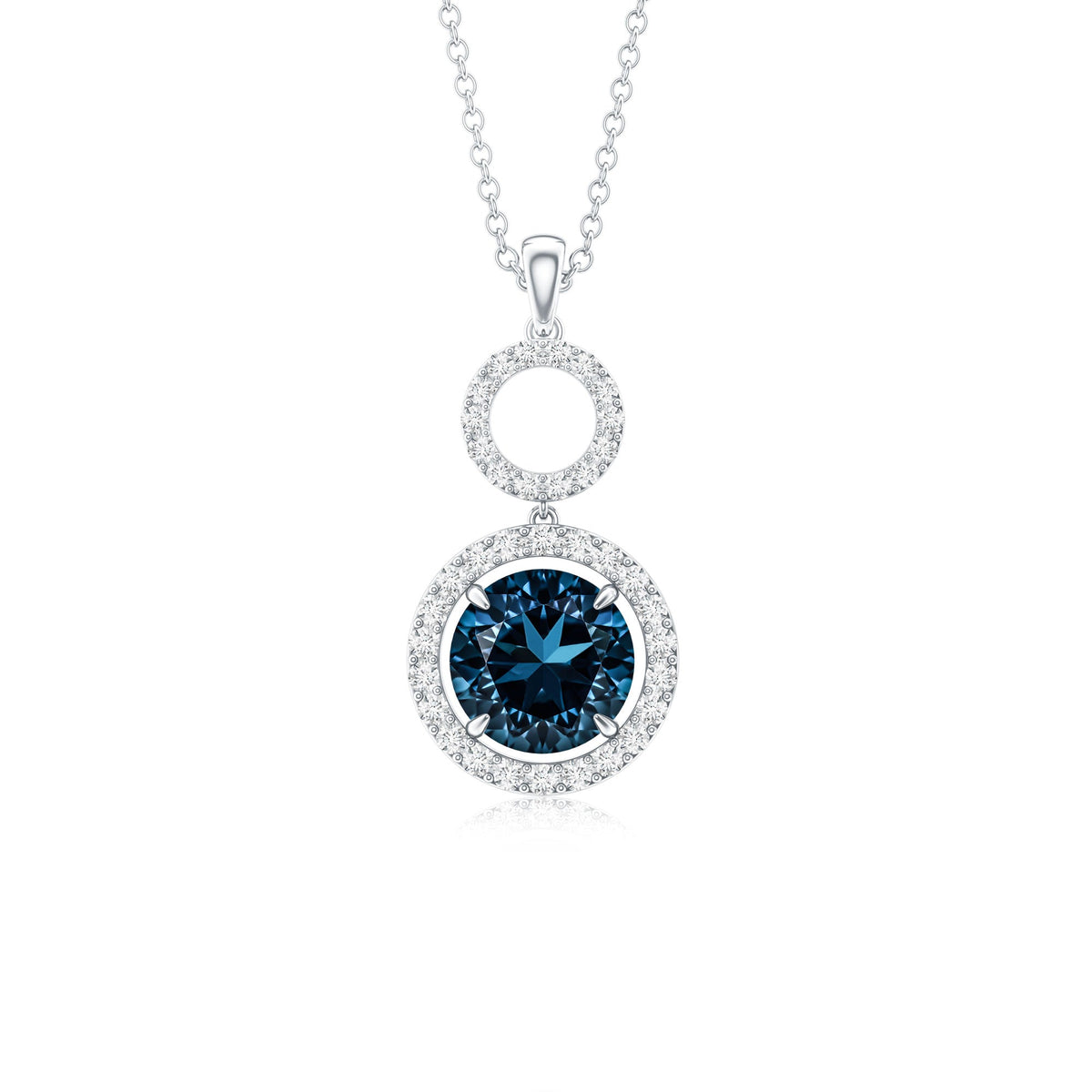 2 Carat London Blue Topaz and Diamond Halo Dangle Pendant