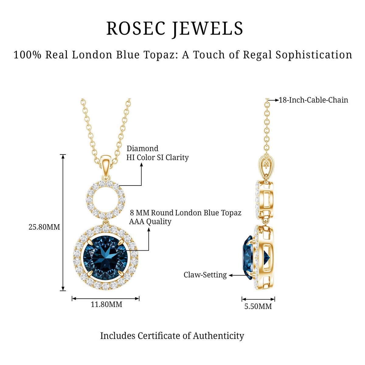 2 Carat London Blue Topaz and Diamond Halo Dangle Pendant