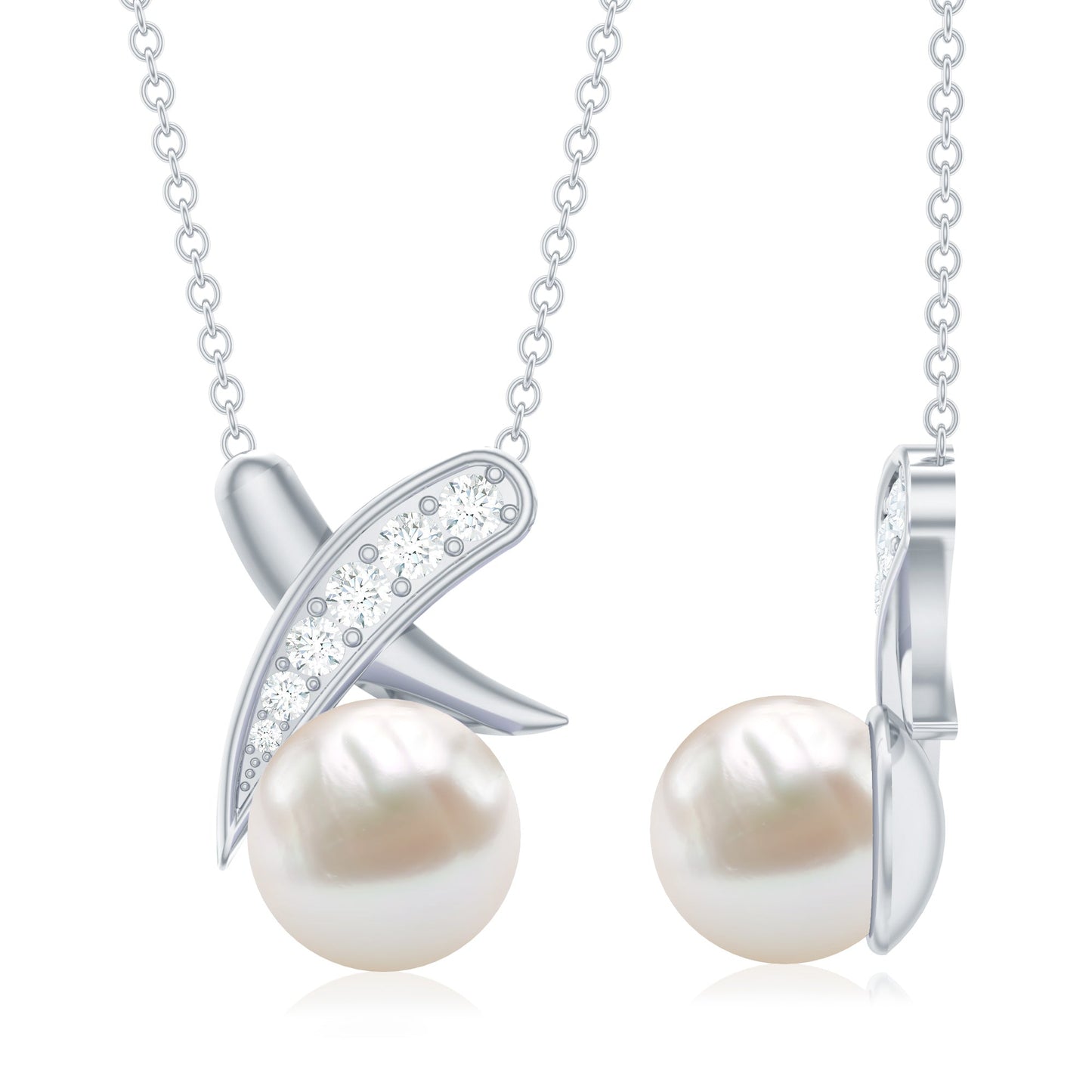 Real Freshwater Pearl and Diamond XO Necklace