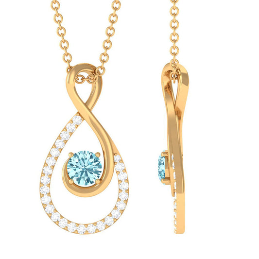 Natural Aquamarine Infinity Pendant Necklace with Diamond