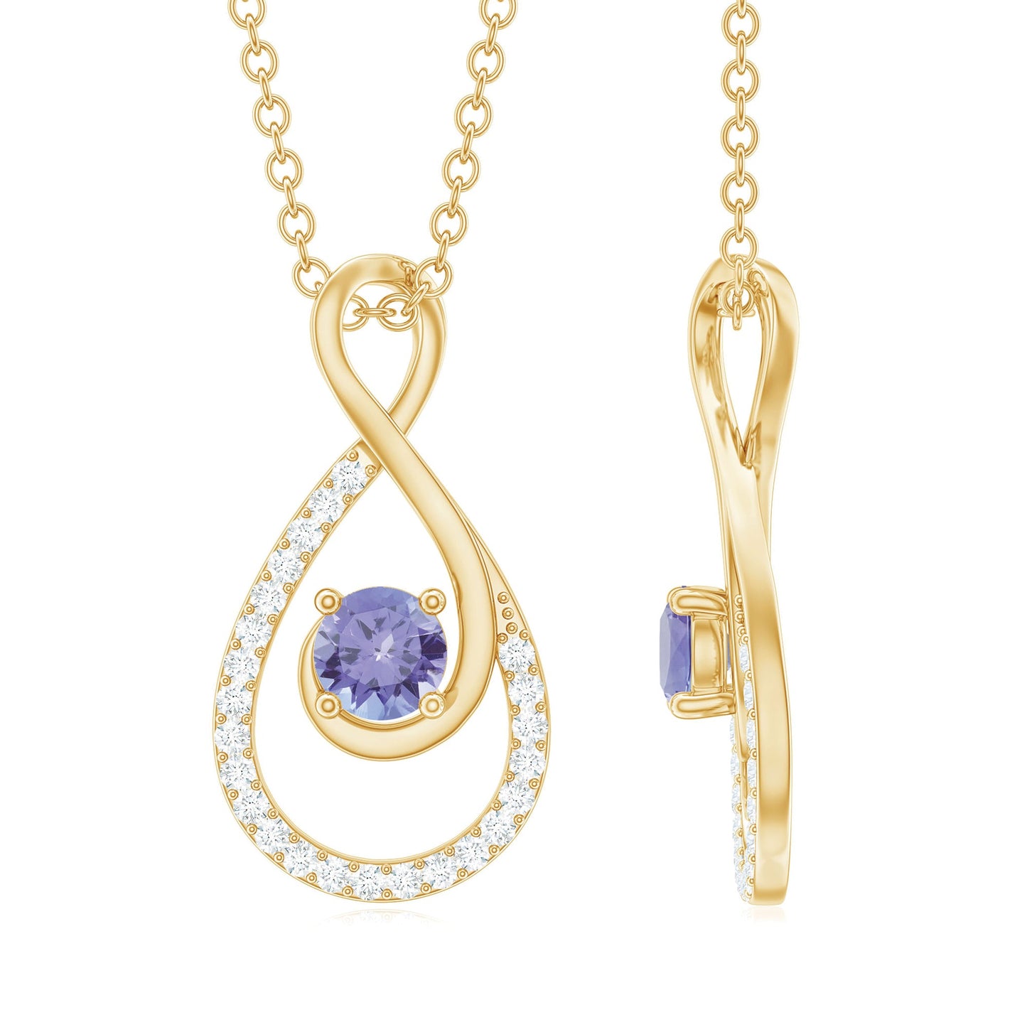 Genuine Tanzanite and Diamond Infinity Pendant Necklace With Chain