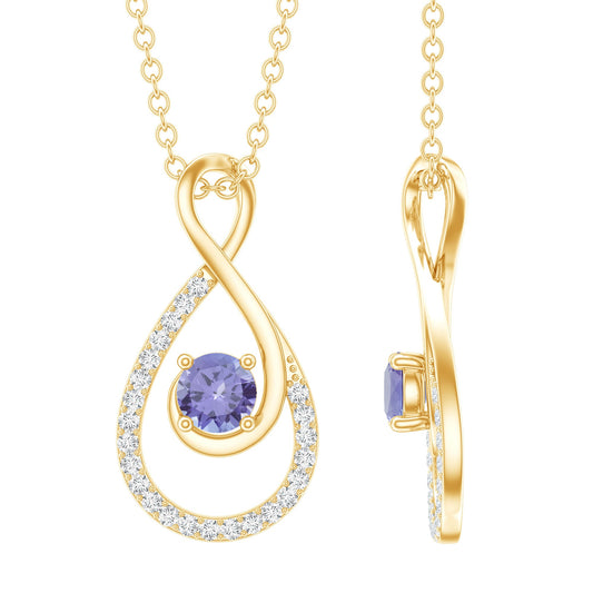 Genuine Tanzanite and Diamond Infinity Pendant Necklace With Chain