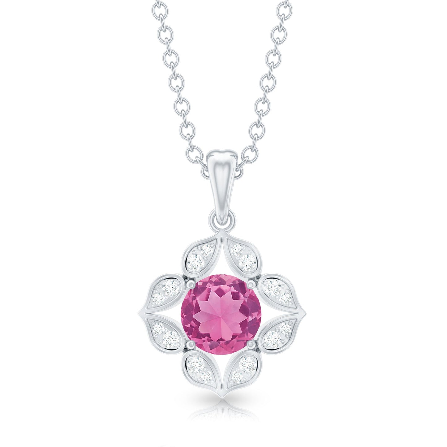 Antique Style Natural Pink Tourmaline Flower Pendant with Diamond