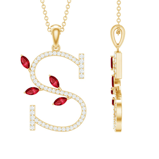 Lab Grown Ruby and Diamond Necklace with Letter S