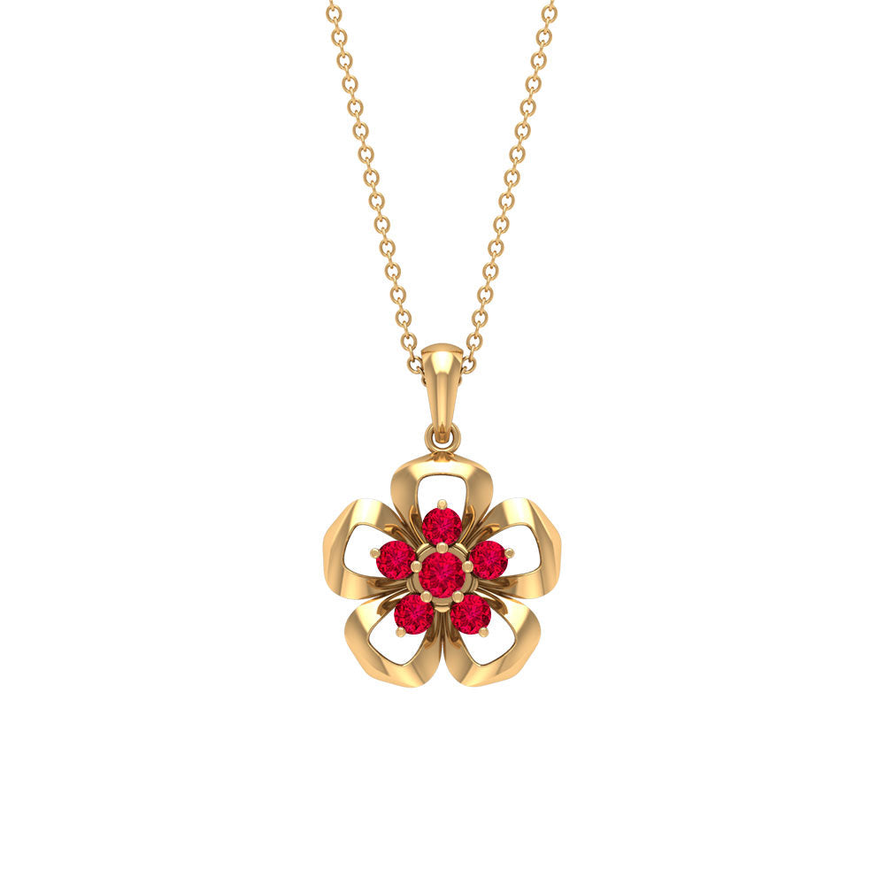 Natural Ruby Flower Pendant Necklace with Certificate