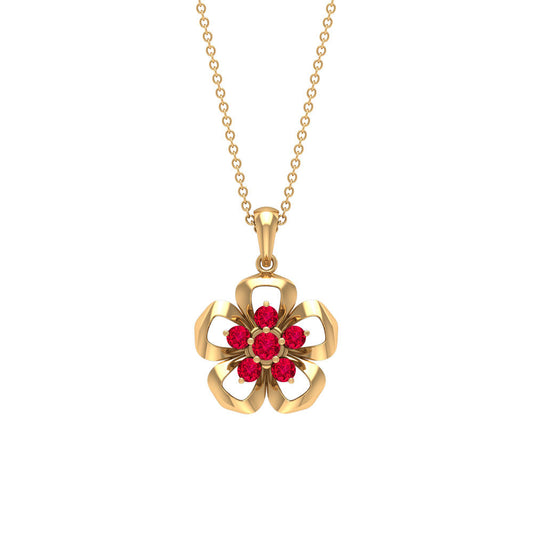 Natural Ruby Flower Pendant Necklace with Certificate