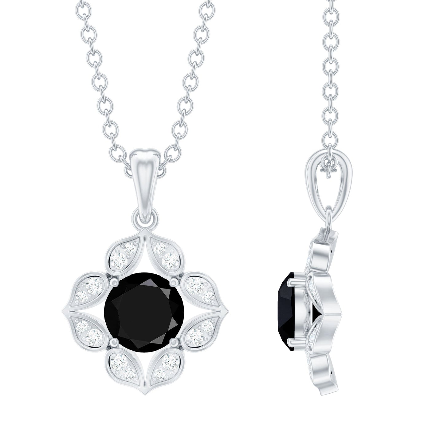 Nature Inspired Half Carat Black Onyx Pendant Necklace with Diamond