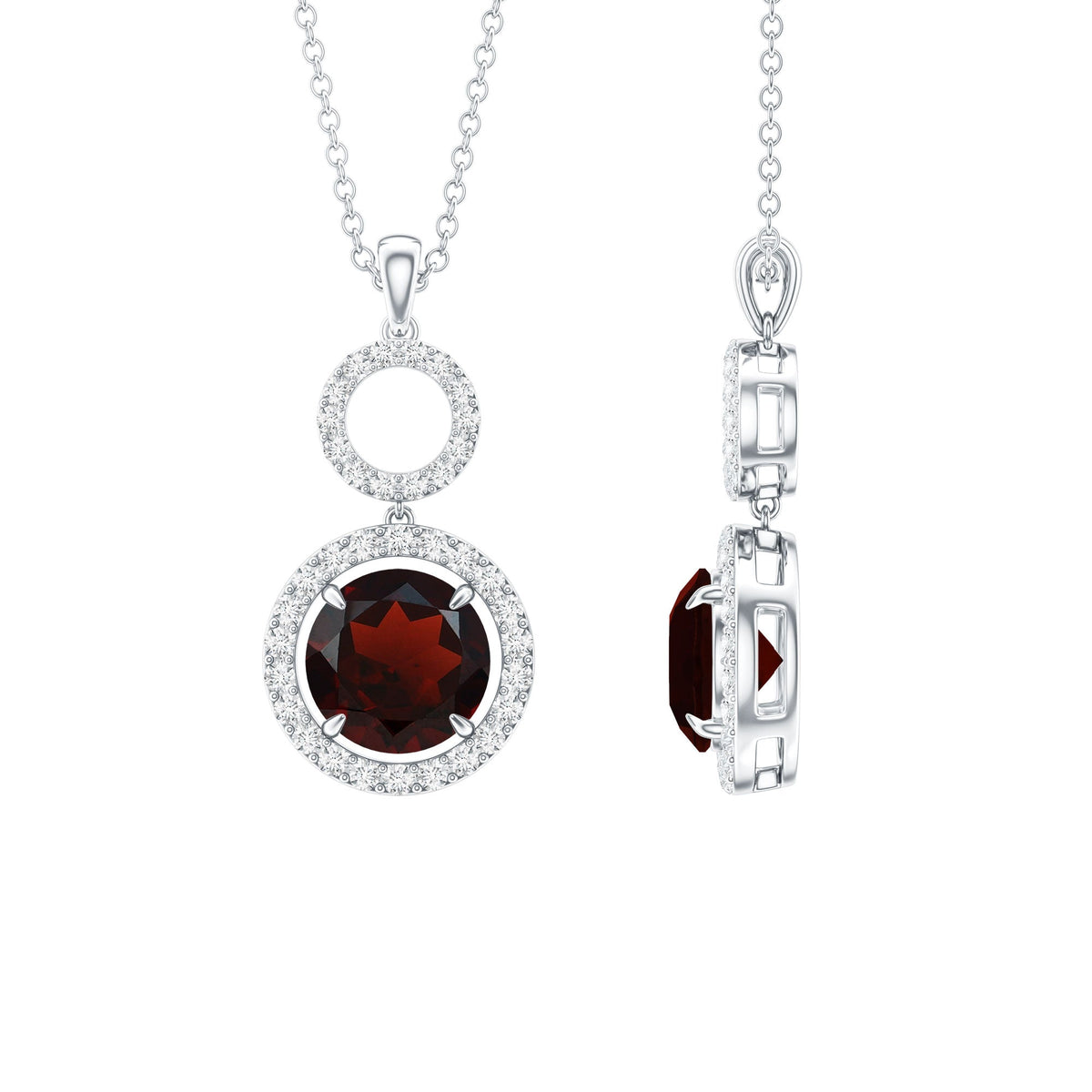 Real Garnet Circle Eternity Necklace with Diamond